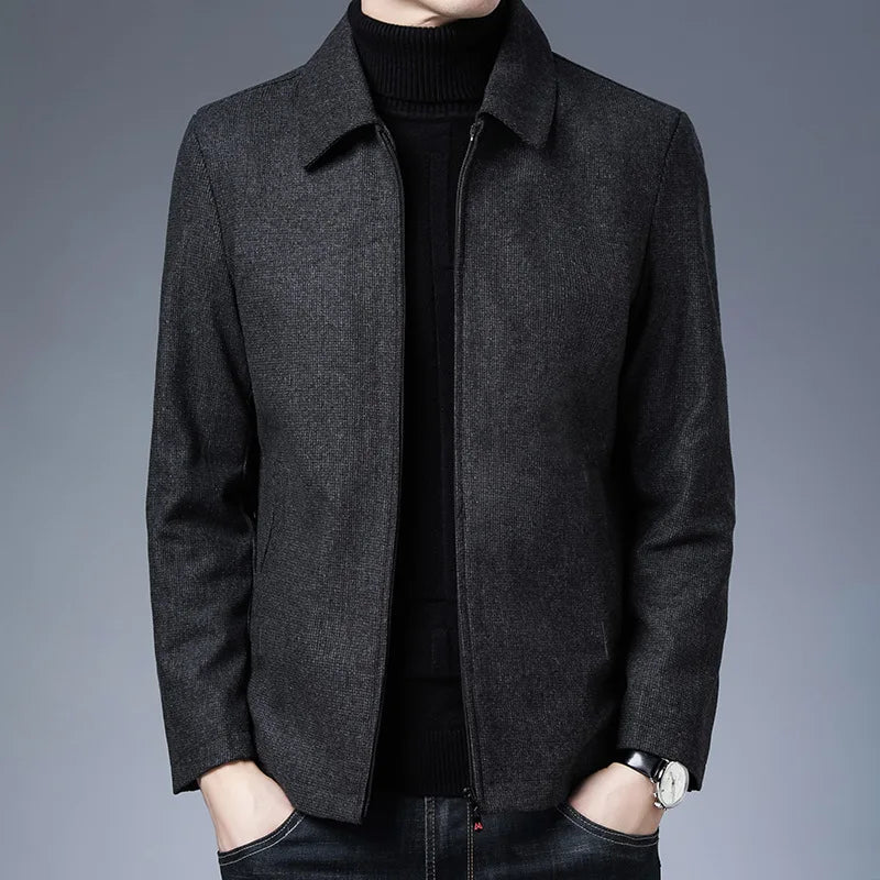 Gray Autumn Lapel Collar Zip Jacket