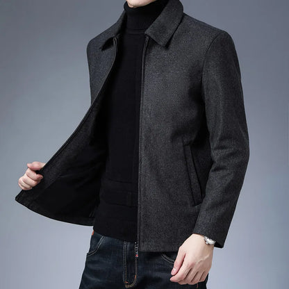 Gray Autumn Lapel Collar Zip Jacket